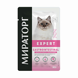 Мираторг Expert Gastrointestinal консервы для кошек Бережная забота о пищеварении кусочки в соусе 80гр
