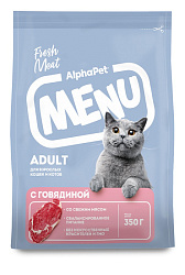 AlphaPet Menu корм сухой для кошек с говядиной 350гр