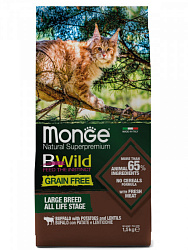 Monge Cat BWild Grain Free Large Breed корм сухой беззерновой для кошек крупных с мясом буйвола 1,5кг