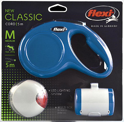 Поводок рулетка FLEXI classic M трос 5м до 20кг+фонарик черный