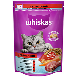 Whiskas корм сухой для кошек стерилизованных с говядиной и вкусными подушечками 350гр