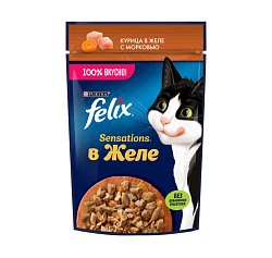 Felix Sensations влажный корм для кошек взрослых с курицей и морковью в желе 75гр