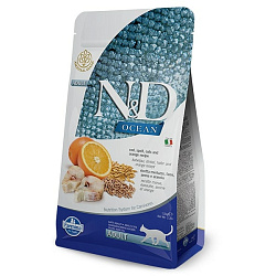 Farmina N&D Ocean Cat Godfish, Spelt, Oats & Orange Adult корм сухой для кошек взрослых низкозерновой с треской и апельсином 1,5кг Farmina N&D Ocean Cat Godfish, Spelt, Oats & Orange Adult корм сухой для кошек взрослых низкозерновой с треской и апельсином 1,5кг