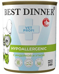 Best Dinner Vet Profi Hypoallergenic диетический влажный корм для собак при проблемах пищеварения 340гр Индейка/утка