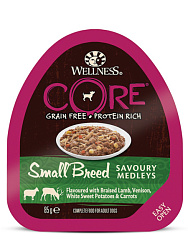 Wellness Core Savoury Medleys консервы для собак мелких пород с бараниной, олениной, белым сладким картофелем и морковью 85гр