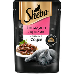 Sheba консервы для кошек ломтики с говядиной и кроликом в соусе 75гр