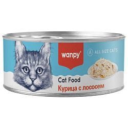 Wanpy Cat влажный корм для кошек взрослых с кусочками курицы и лосося 95гр