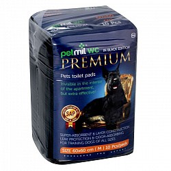 Пеленки впитывающие для животных PETMIL PREMIUM 60*60 сорбент10шт (черные) 