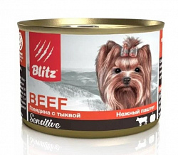 Blitz Sensitive Dog Adult Mini консервы для собак взрослых мелких пород с говядиной и тыквой в суфле 200гр