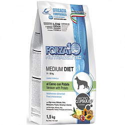 Forza10 Medium Diet корм сухой для собак взрослых средних пород при аллергии из оленины с картофелем с микрокапсулами 1,5кг