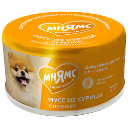 Мнямс влажный корм для собак и щенков 80гр Мусс из курицы с печенью 