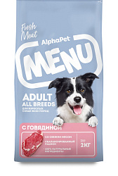 AlphaPet Menu корм сухой для собак всех пород с говядиной 2кг
