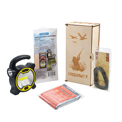 Подарочный набор "СЛЕДОПЫТ" "Переправа" (короб.фанер., термоод., карабин, фонарь)