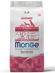 Monge Dog Speciality Line Monoprotein Adult корм сухой для собак взрослых всех пород из говядины с рисом 2,5кг
