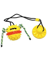 Игрушка для собак интерактивная Тяни-Кусай,на одной присоске,71см желтая, шипованный мяч с веревкой
