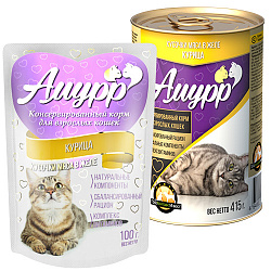 Амурр влажный корм для кошек курица кусочки мяса в желе 100гр