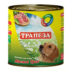 Трапеза влажный корм для собак мясное трио, фарш из телятины, птицы и баранины 750гр