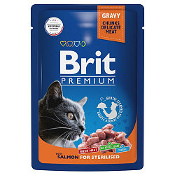 Brit Premium Sterilised влажный корм для кошек стерилизованных с лососем кусочки в соусе 85гр
