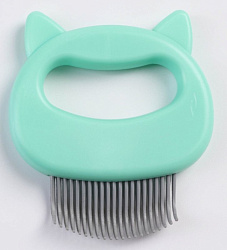 Расчёска для шерсти с загнутыми пластиковыми зубцами Пижон 21 зубчик 10*9см зеленая