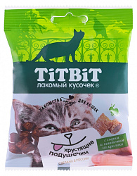 TiTBiT лакомство для кошек хрустящие подушечки с сыром и паштетом из кролика 30гр