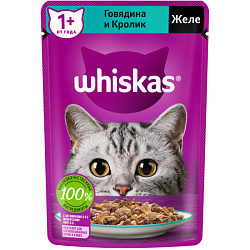 Whiskas консервы для кошек желе с говядиной и кроликом 75гр