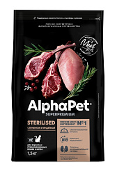 AlphaPet Superpremium корм сухой для кошек стерилизованных с ягненком и индейкой 1,5кг