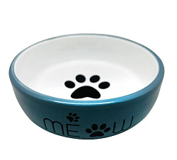 Миска керамика №1 с лапкой кошки синяя 13,4*13,4*4 см МКР2104