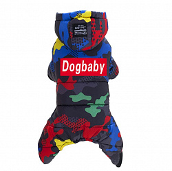 Комбинезон для собак Уют с капюшоном пятнистый, красно-зеленый Dogbaby размер XL,дл.35