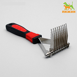 Колтунорез-грабли 9 лезвий, с косточками на ручке, чёрно-красный 1723743