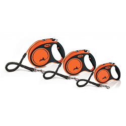 Поводок рулетка FLEXI Xtreme ремень 5м 20кг черный/оранжевый