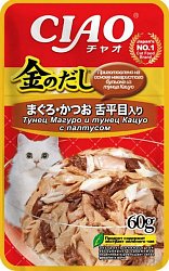INABA Ciao Kinnodashi влажный корм для кошек Тунец Магуро и Тунец Кацуо с палтусом в желе 60гр