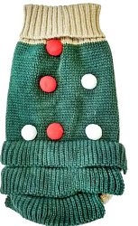 Свитер для собак Уют зеленый с рюшками и бубончиками 30см р-р М