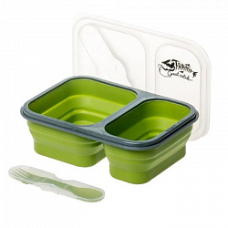 Контейнер силиконовый Tramp 2 отсека с ловилкой 900мл оливковый TRC-090