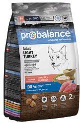 ProBalance Adult Light корм сухой для собак с нормальной и низкой активностью с индейкой 2кг