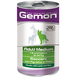 Gemon Dog Medium Adult влажный корм для собак средних пород кусочки ягненка с рисом 1,25кг