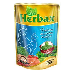 Herbax влажный корм для кошек рыбное ассорти с мятой в соусе 100гр