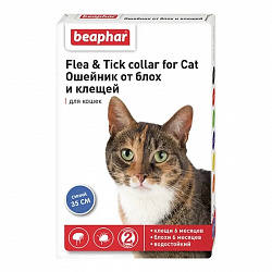 Beaphar Flea & Tick Collar Ошейник для кошек синий от блох 6 мес. и клещей 6 мес. 35см
