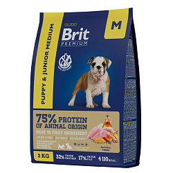 Brit Premium Puppy and Junior Medium корм сухой для щенков и молодых собак средних пород с курицей 1кг Brit Premium Puppy and Junior Medium корм сухой для щенков и молодых собак средних пород с курицей 1кг