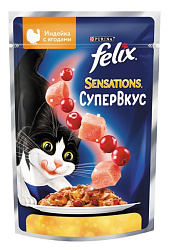 Felix Sensations Супервкус влажный корм для кошек взрослых с индейкой и ягодами 75гр