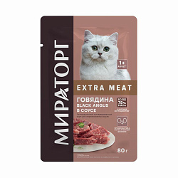 Мираторг Extra Meat консервы для кошек стерилизованных с говядиной black angus кусочки в соусе 80гр