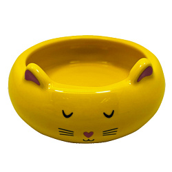 Миска керамика №1 260мл желтая, в форме кошечки 13*13*5см