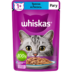 Whiskas влажный корм для кошек рагу с треской и лососем 75гр