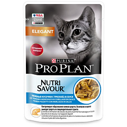 Pro Plan Cat Elegant влажный корм для кошек взрослых для здоровья кожи и шерсти с треской в соусе 85гр Pro Plan Cat Elegant влажный корм для кошек взрослых для здоровья кожи и шерсти с треской в соусе 85гр