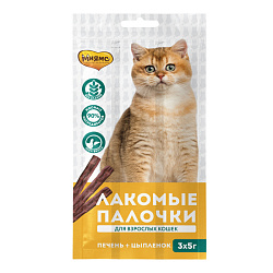Мнямс лакомые палочки для кошек с цыпленком и печенью 13,5см 3*5гр