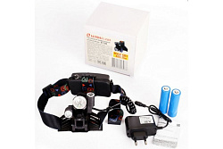 Фонарь Ultraflash E156 налобный аккумуляторный 3,7В черный 3LED, 5 Вт, фокус, 2 аккумулятора 4 режима 14660