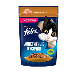 Felix Аппетитные кусочки влажный корм для кошек взрослых с курицей в желе 75гр