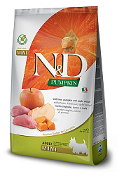 Farmina N&D Pumpkin Dog Grain Free Boar & Apple Adult Mini корм сухой для собак взрослых мелких пород беззерновой с мясом кабана, яблоками и тыквой 2,5кг