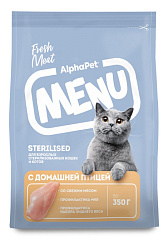 AlphaPet Menu корм сухой для кошек стерилизованных с домашней птицей 350гр