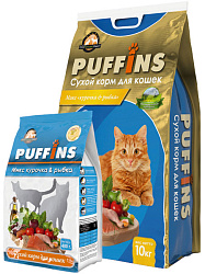 Puffins корм сухой для кошек курочка и рыбка 400гр