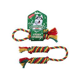 Игрушка для собак СП Грейфер цветная верёвка ДВОЙНАЯ БОН-БОН с ХВОСТИКАМИ D10/600мм